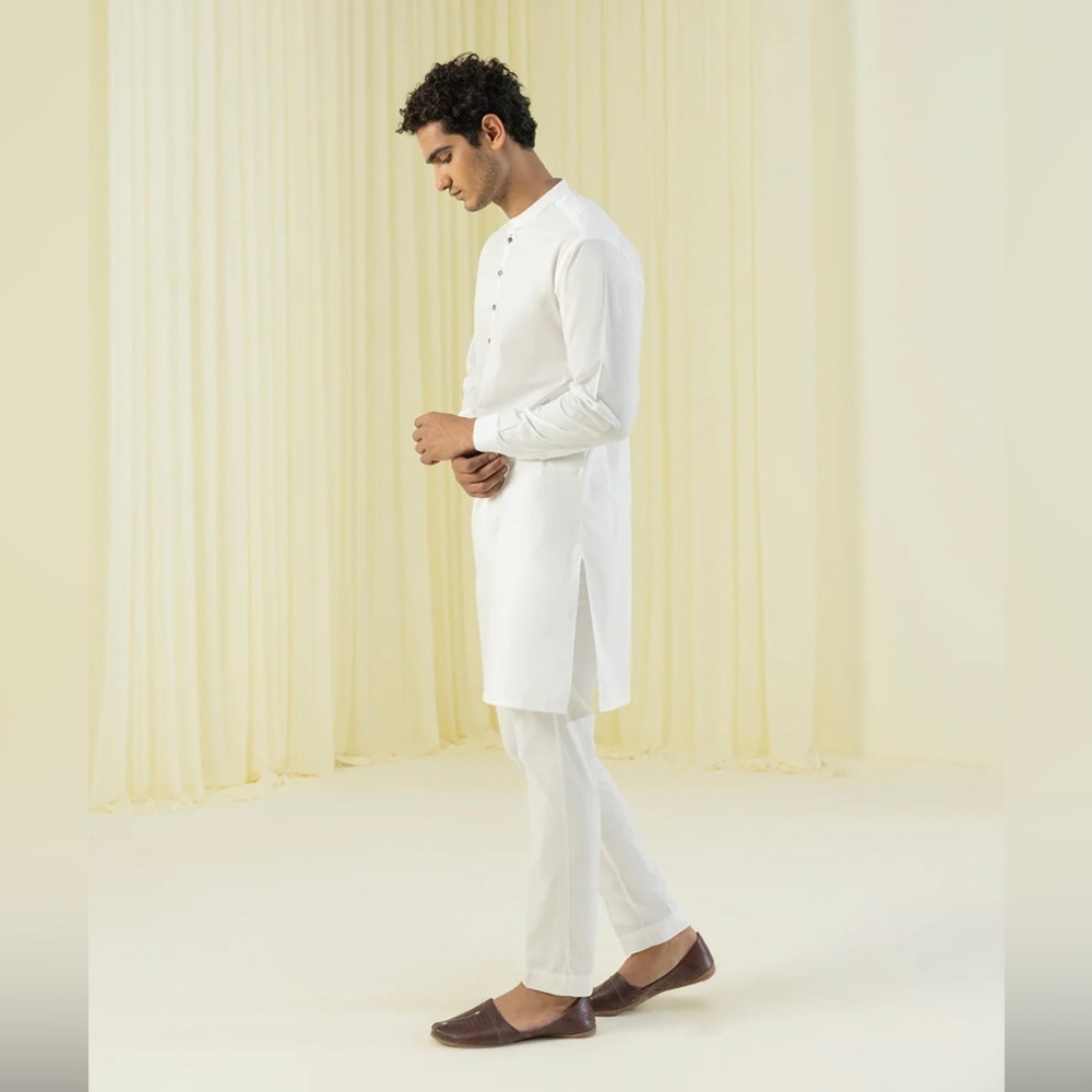 Pakistani Indian White Cotton Mens Outfit